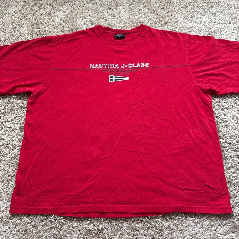 Nautica J-Class Sailing Classics Red Graphic T-Shirt Mens XL Y2K Vintage Cotton
